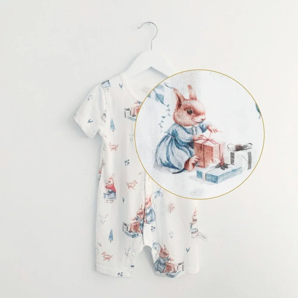 Cute Easter Bunny Short Sleeve Baby Romper Shorts Sleep N' Play One-Piece 3M-6M
